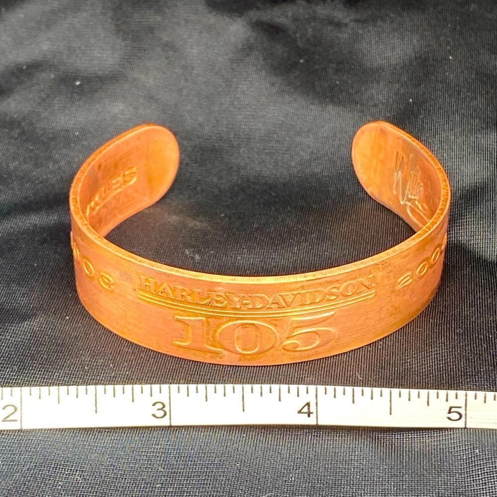 Mens 7 1/2” heavy solid copper Harley Davidson 105 year anniversary bracelet